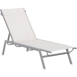 4goodz Tuinligstoel 5-traps rugleuning metaal 200x58x97 cm - crème wit
