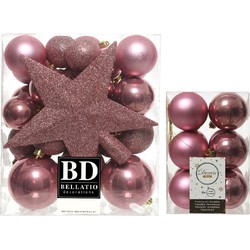 Kerstversiering kunststof kerstballen met piek oud roze 5-6-8 cm pakket van 45x stuks - Kerstbal