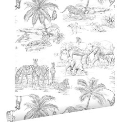 ESTAhome behang jungle dieren zwart wit - 53 cm x 10,05 m - 139299