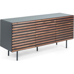 Kave Home - Kesia 2-deurs dressoir in notenhoutfineer met zwarte lak & zwart staal, 162 x 74 cm