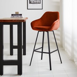 Draaibare Barkruk Roestkleurig Velvet Elise - Met Armleuning - Zithoogte 79 cm
