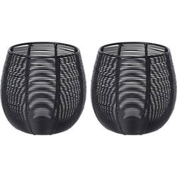 Theelicht/waxinelichthouder metaal draad - 2x - zwart - D10 cm - Waxinelichtjeshouders