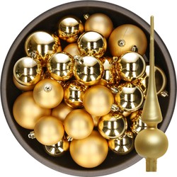 Kerstversiering kunststof kerstballen met piek goud 6-8-10 cm pakket van 45x stuks - Kerstbal