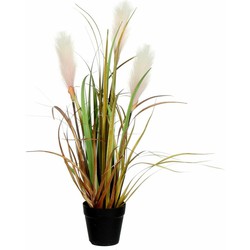 Kunstplant siergras met pluimen groen/bruin in zwarte pot 53 cm - Kunstplanten