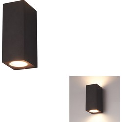 Banzaa Wandlamp 2x Led GU-10 5,5w Warm Wit ‒ Dubbele lichtbundel Dimbaar ‒ Rechthoek 15cm Zwart