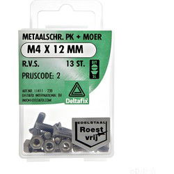 M.schroef moer pk m4x12mm rvs 13st