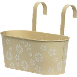 Bloembak ophangbaar - zink - 32 x 16 cm - creme - bloemen relief - Plantenpotten