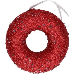1x Kerst rode donuts kerstornamenten kersthangers 10 cm - Kersthangers