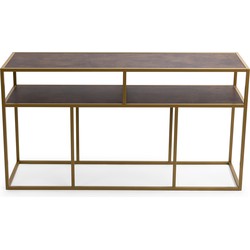 Stalux Side-table 'Teun' 150cm, kleur goud / lederlook bruin
