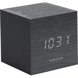 Wekker Mini Cube - Zwart fineer, Wit LED - 8x8x8cm