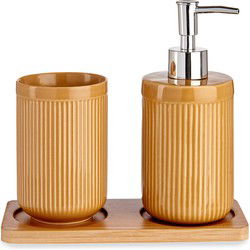 Berilo Badkameraccessoires - 3-delig - camel bruin - keramiek - Badkameraccessoireset