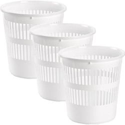 3x stuks afvalbakken/vuilnisbakken/kantoorprullenbakken plastic wit 28 cm - Prullenmanden