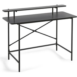 Kave Home - Galatia zwart melamine bureau met metalen poten in zwarte afwerking 120 x 60 cm