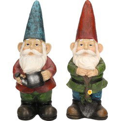 Tuinkabouters - 2x - polyresin - 29 cm - Gerard met gieter en Sam - Tuinbeelden