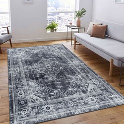 Amira Vintage Zwart vloerkleed - Wasbaar - 200 X 290 CM