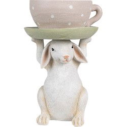 Clayre & Eef Beeld Konijn 24 cm Beige Roze Polyresin Paasdecoratie