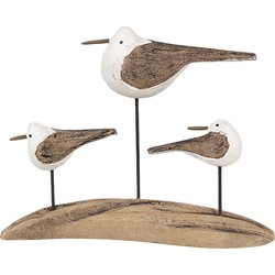 Clayre & Eef Decoratie Beeld Vogels 17x5x14 cm Bruin Wit Hout