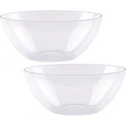 Plasticforte Serveerschaal/saladeschaal - 2x stuks - D27 x H12 cm - kunststof - transparant - Serveerschalen