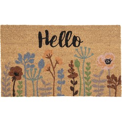 Clayre & Eef Deurmat  75x45 cm Bruin Kokosvezel Pvc Rechthoek Bloemen Hello Kokosmat