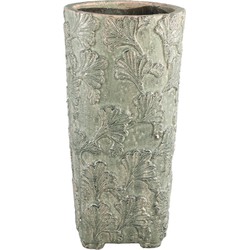 PTMD Serino Grey ceramic pot leaves pattern round high