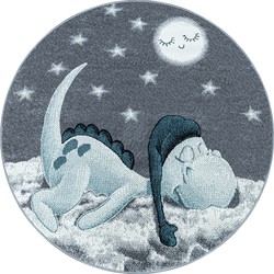 Tapijtenloods Bambi Dino Kinderkamer Rond Vloerkleed Laagpolig Blauw Grijs- 160 CM ROND