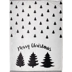 Clayre & Eef Plaid  130x170 cm Wit Zwart Polyester Kerstbomen Merry Christmas Deken