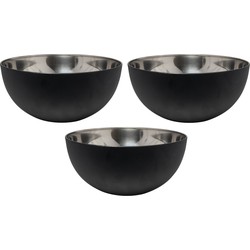 3x Salade serveerschalen/kommen 23 cm mat zwart RVS - Saladeschalen