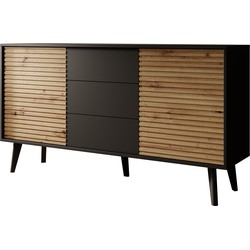 Meubella Dressoir Palladium - Eiken - Zwart - 154 cm - met lades