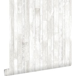 ESTAhome behang vintage sloophout planken licht warm grijs en mat wit - 53 cm x 10,05 m - 128836