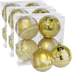 12x stuks gedecoreerde kerstballen goud kunststof 8 cm - Kerstbal