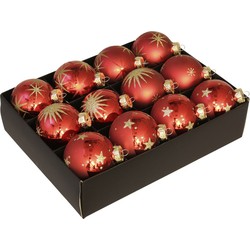 Othmar Decorations Kerstballen - 12 ST - luxe - rood met goud - Kerstbal