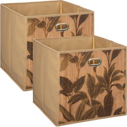 2x stuks opbergmand/kastmand 29 liter beige linnen/bamboe 31 x 31 x 31 cm - Opbergmanden