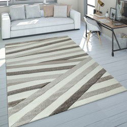 Laagpolig Vloerkleed Lareva - Gestreept Design - Beige - 160x230 cm