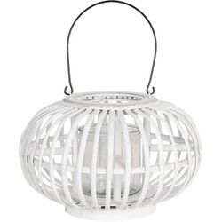 Clayre & Eef Windlicht  Ø 34x21 cm Wit Hout Glas Rond Kaarsenhouder