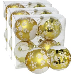 12x stuks gedecoreerde kerstballen goud kunststof 8 cm - Kerstbal