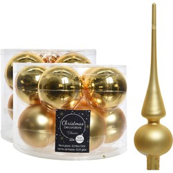 Glazen kerstballen pakket goud glans/mat 32x stuks inclusief piek mat - Kerstbal