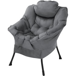 Relax fauteuil antraciet met armleuningen en dik hoofdkussen en metalen frame Loungestoel tot 120 kg ML design