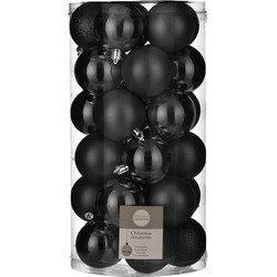 60x stuks kunststof kerstballen zwart 6 cm - Kerstbal