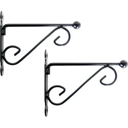 2x stuks muurhaken met dubbele sierkrul 20 x 16 cm - metaal - hanging basket haak - Plantenbakhaken