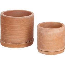 Kave Home - Karlina set van 2 terracotta plantenpotten met schalen, Ø 33 cm / Ø 24 cm