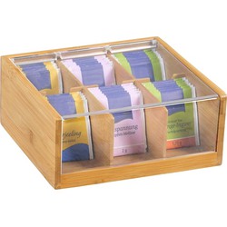 FSC® Bamboe Theedoos met 6 Vakken - Voorkant doorzichtig - Theekist Bamboe hout - Thee Doos  - Thea Box - 22 x 21 x 9.5 Cm