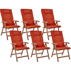 AMANTEA - Tuinstoel set van 6 - Donkerbruin/Rood - Acaciahout