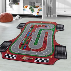 Kindervloerkleed - Racebaan- Rood - 140x200 cm