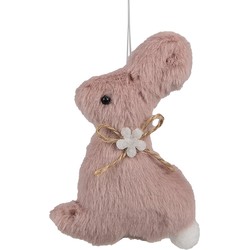 Clayre & Eef Paashanger Konijn 10 cm Roze Katoen Decoratie Hanger