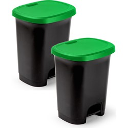 2x Stuks afvalemmer/vuilnisemmer/pedaalemmer 27 liter in het zwart/groen met deksel en pedaal - Pedaalemmers