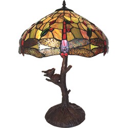 LumiLamp Tiffany Tafellamp  Ø 41x57 cm  Geel Kunststof Glas Tiffany Bureaulamp