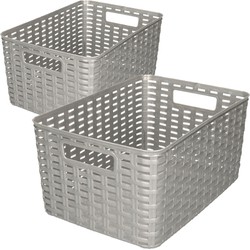 Set van 5x stuks opbergboxen/opbergmandjes rotan zilver kunststof - Opbergbox