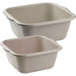 Afwasbak teil - set van 2 formaten - 10 en 15 liter - taupe - kunststof - Afwasbak
