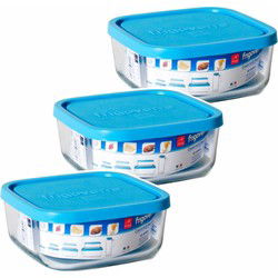 Set van 4 bewaarbakjes/vershoudbakjes van glas vierkant met deksels 300 / 340 / 1000 / 3400 ml - Vershoudbakjes