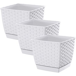Prosperplast Plantenpot - 3x - rotan kunststof - 14.5 x 14.5 cm - parel wit - Plantenpotten